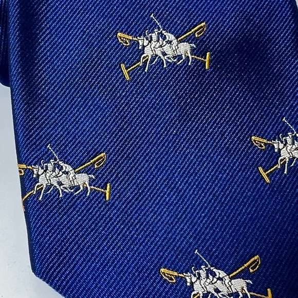 Rare Polo Ralph Lauren Hand Made in Italy Navy All Over Logo Polo Horses Tie - Picture 4 of 11